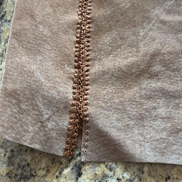 Vintage brown Distressed Suede Leather Crochet coat Jacket Y2K womens‎ medium - Picture 11 of 12